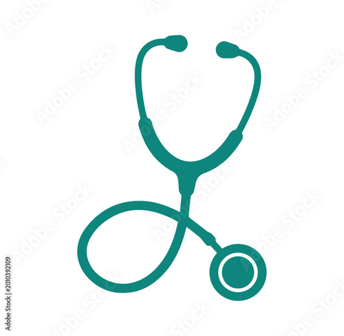 Medical stethoscope icon silhouette with blue green medical device stethoscope