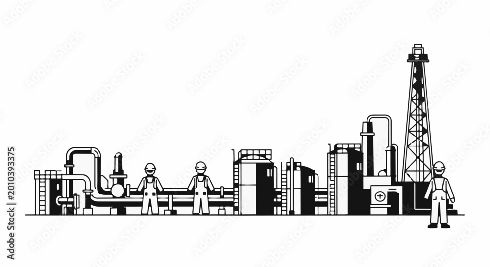 Obraz premium Industrial Factory Silhouette with Workers.