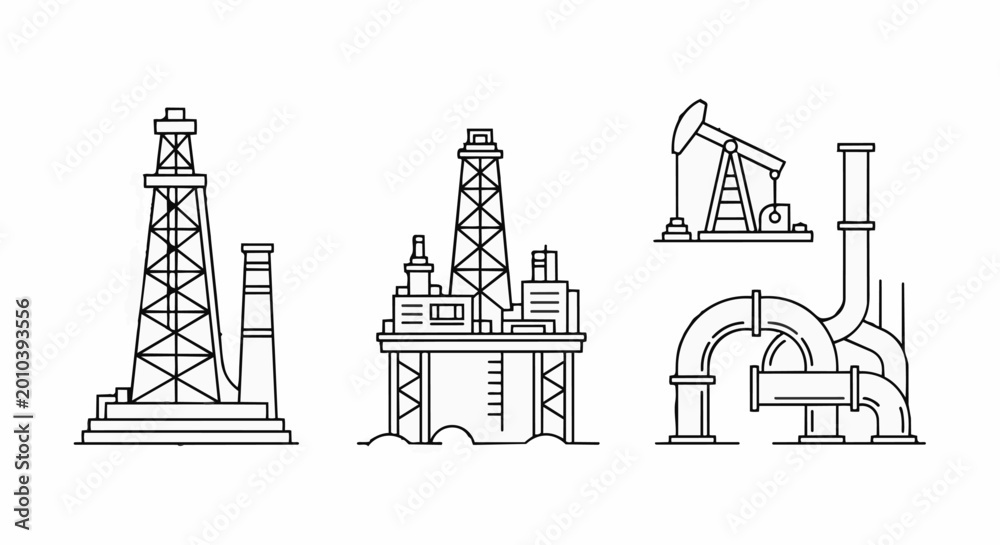 Naklejka premium Industrial Oil and Gas Extraction and Processing Equipment Icons 1.