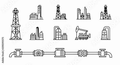 Bild auf Leinwand Industrial oil and gas extraction and processing equipment icons 2