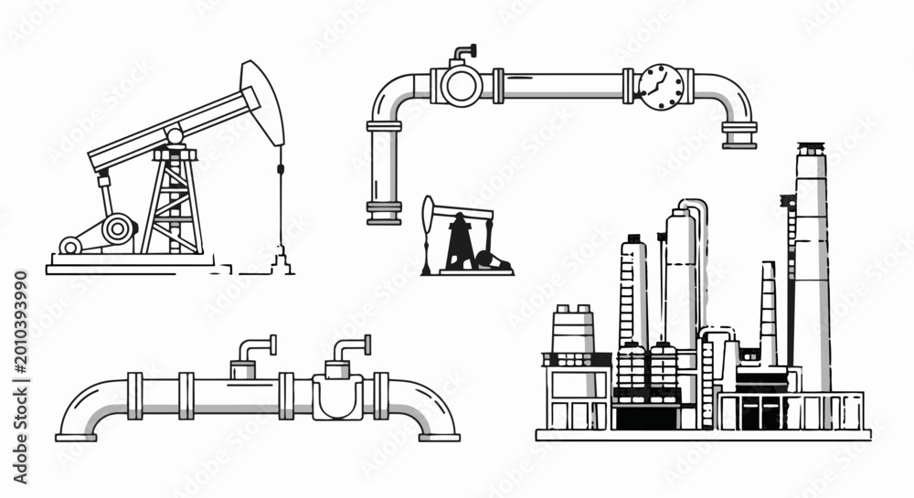 Obraz premium Industrial Oil Extraction and Refinery Equipment Illustrations 2.