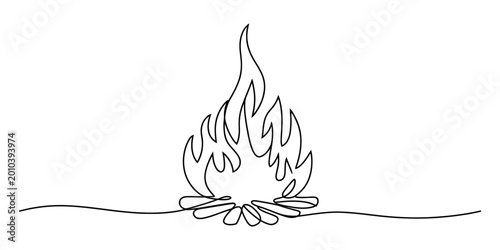 Fotografie Simple line drawing of a campfire with flames and logs