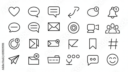 Social Media and Communication Outline Icon Pack  Chat, Engagement and Network 1