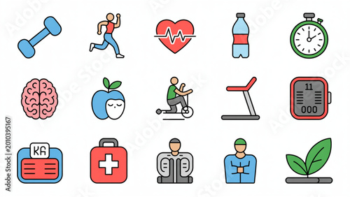 Health and Fitness Thin Line Icon Set Workout, Wellness and Medical 2