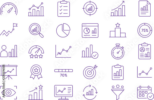 performance tracking icon set minimalist line art vector analytics monitoring progress icons