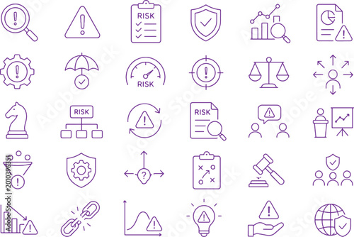 risk management icon set minimalist line art