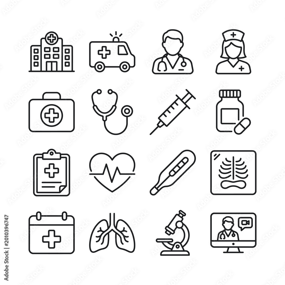Fototapeta premium Medical icons vector collection doctor hospital ambulance
