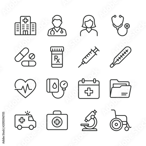 Medical technology and health monitoring icons vector set for health services