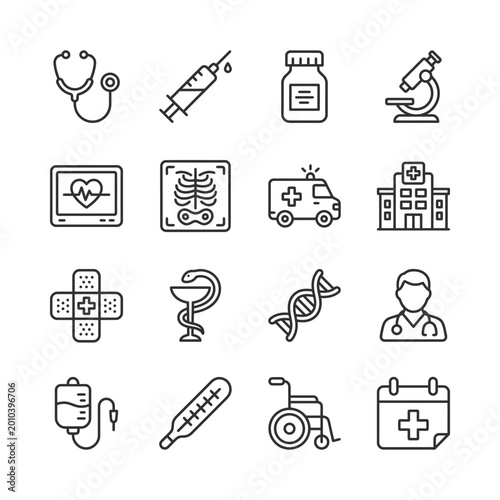 Vector line icons medical healthcare research science