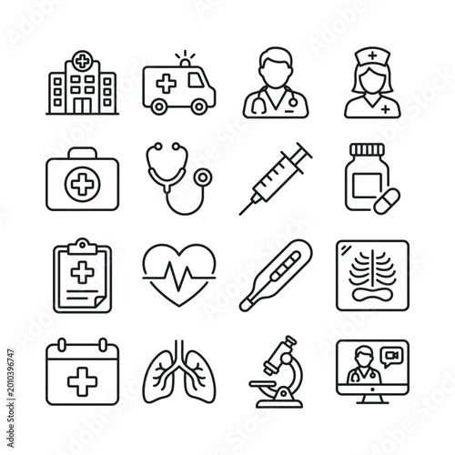 Medical icons vector collection doctor hospital ambulance