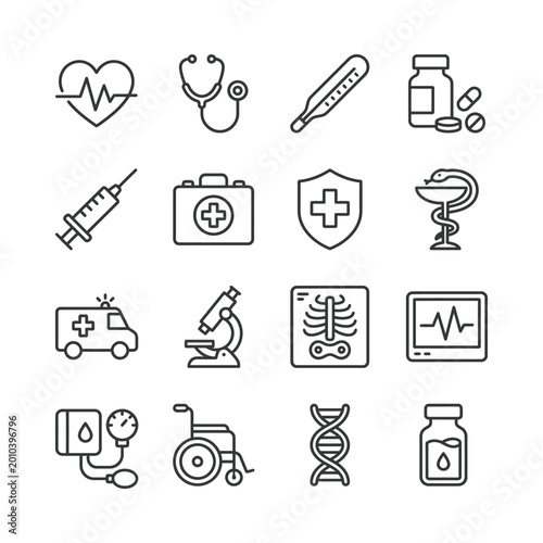Outline medical symbols vector collection for healthcare industry