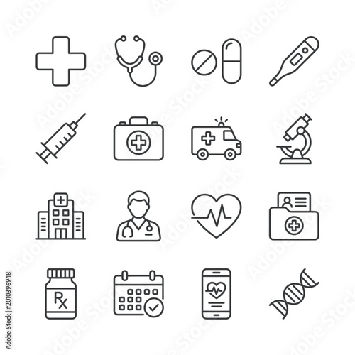 Set of simple medical and health related icons Vector