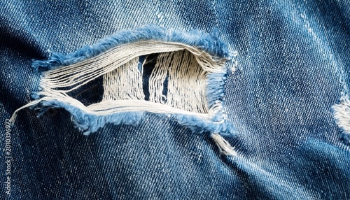 closeup of ripped denim fabric showing texture and wear details