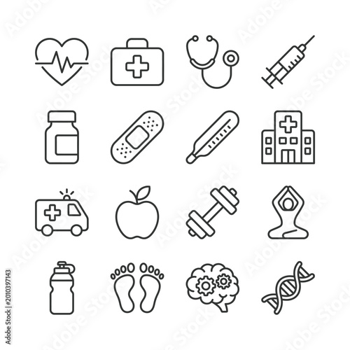 Diverse healthcare and medical icons vector art