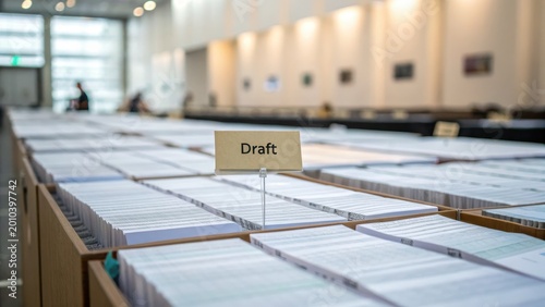 Organized Workspace with Draft Documents on Display in Modern Office