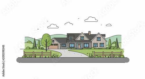 Countryside home with lush greenery, a driveway, and a wooden fence