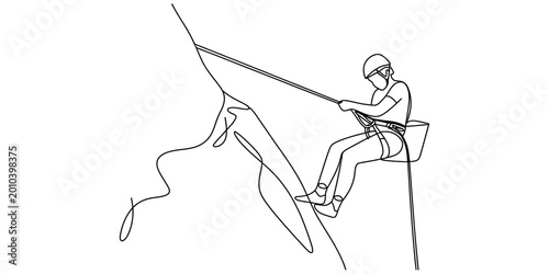 Photos Continuous single line drawing of a person rock climbing on a mountain cliff wit