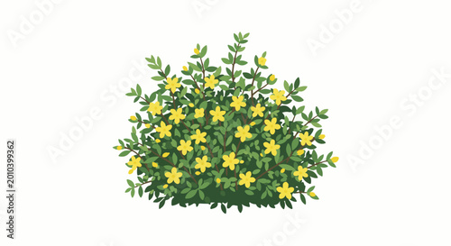 A lush green bush bursting with vibrant yellow flowers and delicate leaves