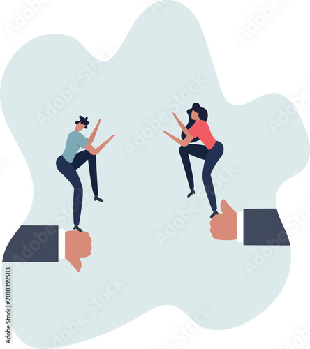 Slika na platnu Conflict and argument between colleagues, controversy or difference opinion, disagree, confrontation or rivalry fighting concept
