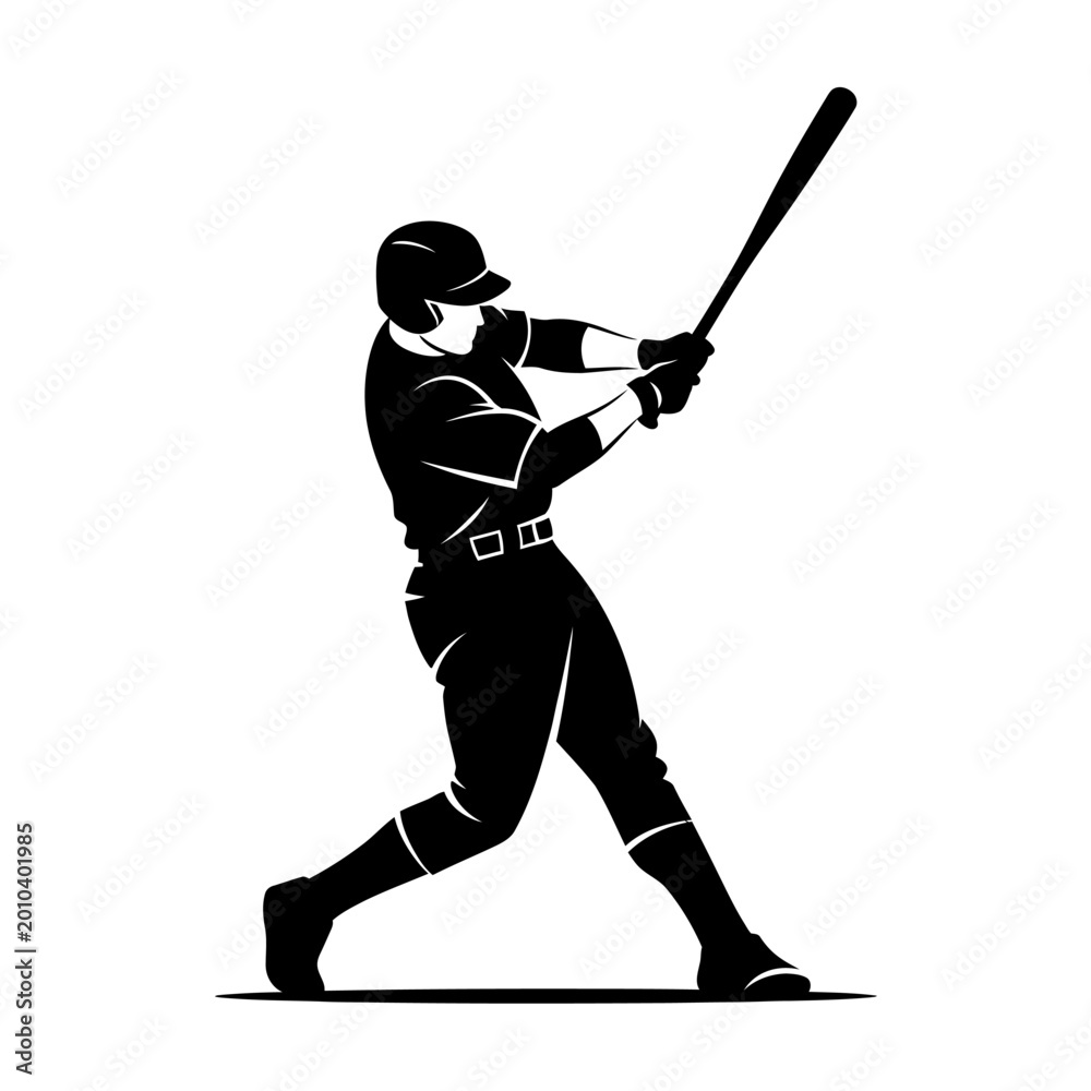Obraz premium Baseball Player Silhouette Swinging Bat Isolated on White Background