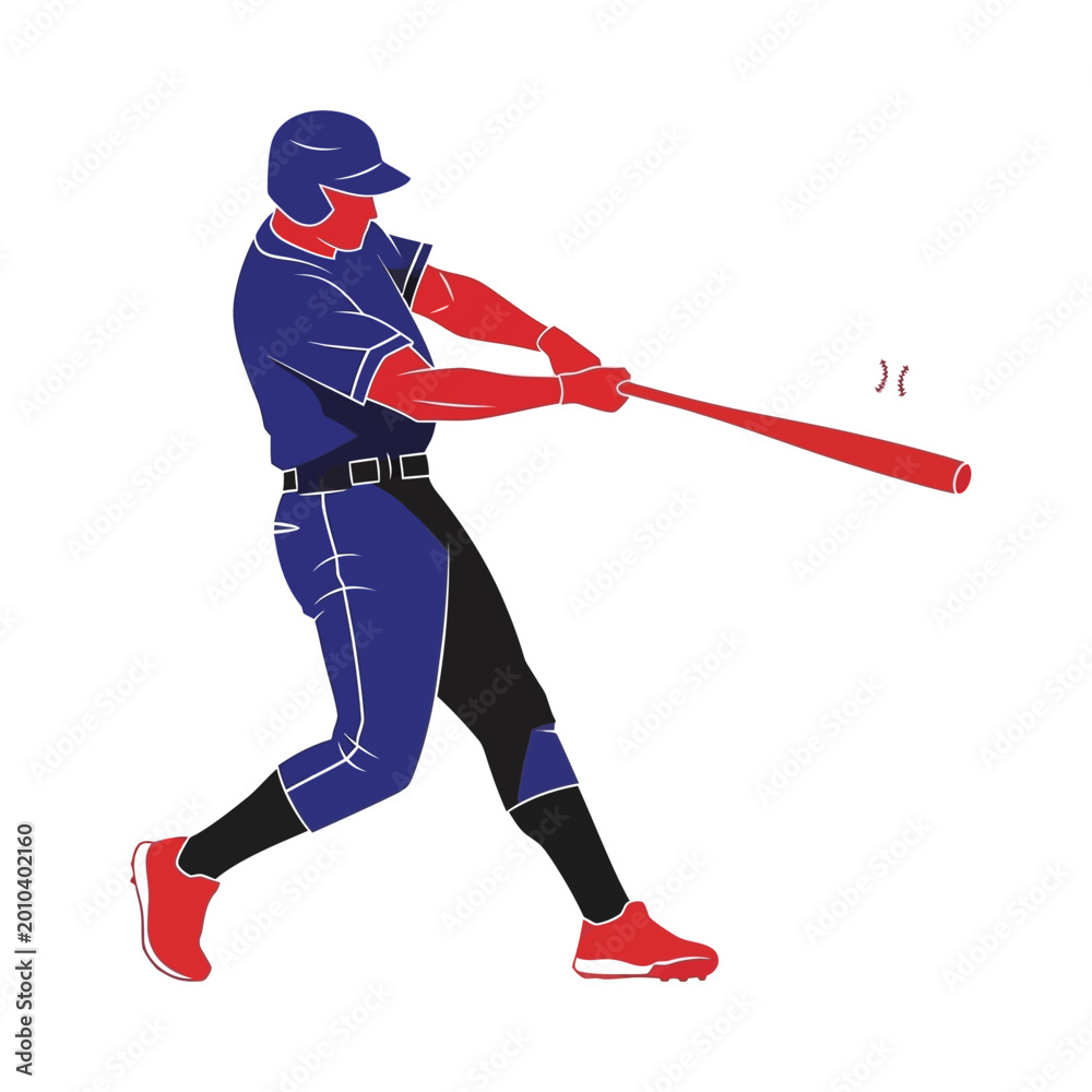Obraz premium Baseball Player Swinging Bat at Ball, Action Shot, Sports Illustration