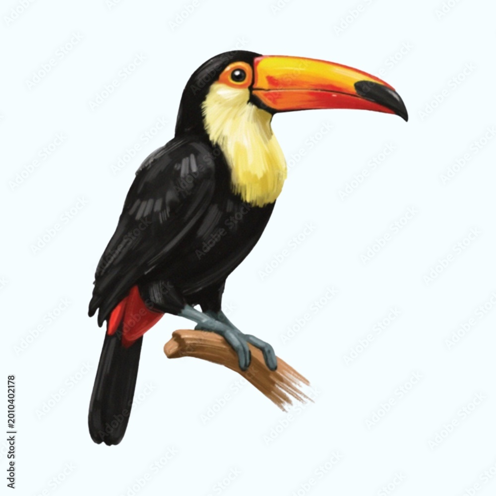Fototapeta premium Toucan species, naturalistic depiction, simple background, avian beauty.