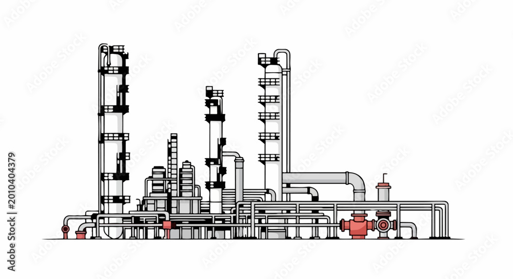 Naklejka premium Industrial Oil Refinery Complex with Pipes and Towers.