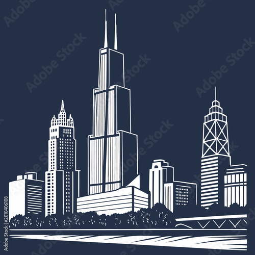 City skyline silhouette vector illustration with urban buildings and skyscrapers