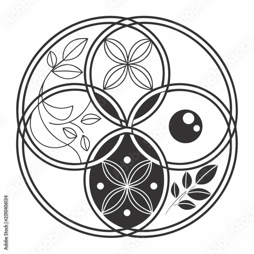 Black and white easter egg vector with floral tribal ornamental pattern design