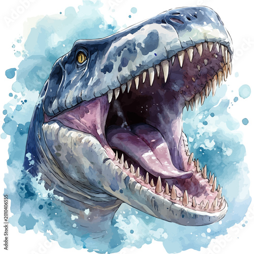 Foto Mosasaurus, playful watercolor vector depicting lively antics and expressive gestures, isolated on a white background