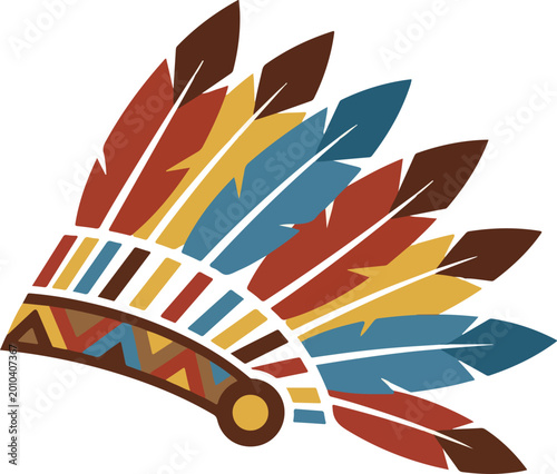 Tableau sur toile Colorful native american headdress with feather fan war bonnet white background
