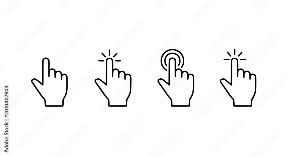 Obraz premium Set of Four Hand Cursor Icons with Different Click Actions on White Background