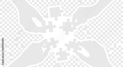 Teamwork puzzle pieces connecting hands collaboration strategy solution concept