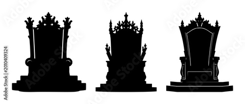 Black silhouette throne set with black silhouette on white background featuring monarchy iconography, line art, minimalist with regal and authority
