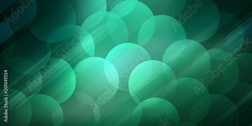Abstract background with overlapping green circles and light streaks