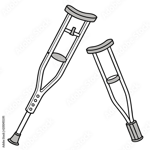 Fotografía Broken and separated underarm crutches line art illustration with physical thera