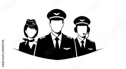 Bild auf Leinwand Professional airline crew illustration with pilot and flight attendants