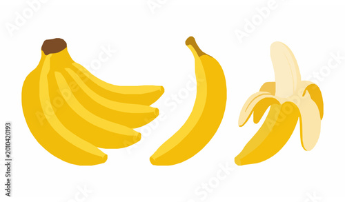 Billede på lærred Fresh bananas vector set peeled banana bunch tropical fruit illustration