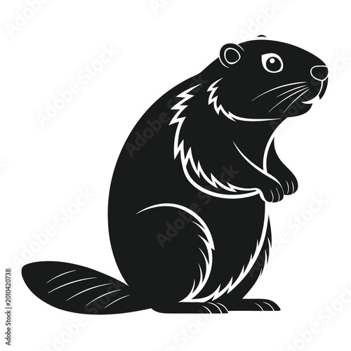 Tableau sur toile Black silhouette icon of a cute standing beaver