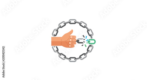 Tableau sur toile Hand breaking free from chain link.