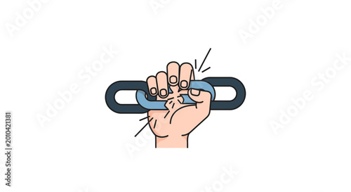 Tableau sur toile Hand breaking free from chain link.
