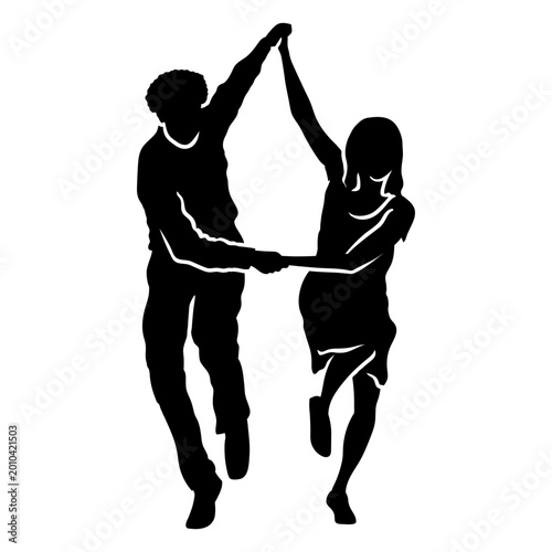 Fotografie Graceful silhouettes of man and woman moving in unison