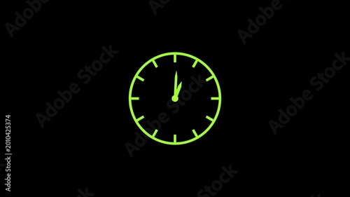 Time lapse of spinning clock animation in 12 Hour. Seamless motion animated footage. White colored watch with hands move quickly. Time concept. Alpha channel 