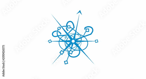 Abstract blue geometric design with intersecting lines and circles