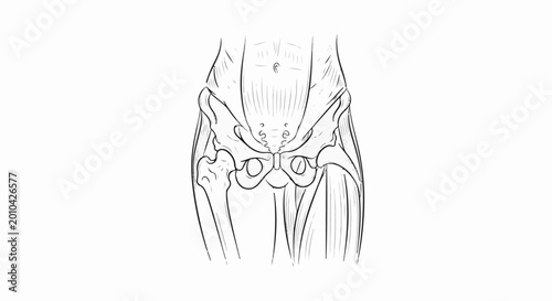 Anatomical sketch of human pelvis and upper leg muscles