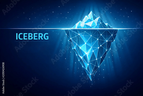 Conceptual iceberg low poly wireframe illustration representing deep data and hidden information