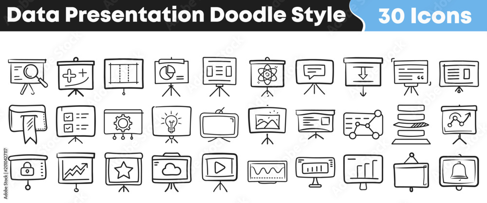 Naklejka premium Collection of hand drawn presentation board icons for business data and reporting
