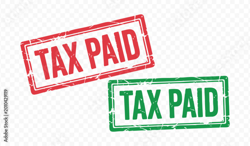 Tax paid rubber stamps with red and green ink on white background for financial compliance and tax season