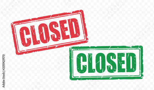 Closed sign on storefront window for business hours or holiday shutdown vector illustration