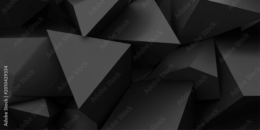 Fototapeta premium Abstract 3D Dark black Geometric Triangle Mesh Background. Dark Abstract Architecture Polygonal Surface.